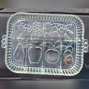 Vintage Crystal Happenings 5 Part Clear Glass Relish Dish Tray Indiana Glass EUC